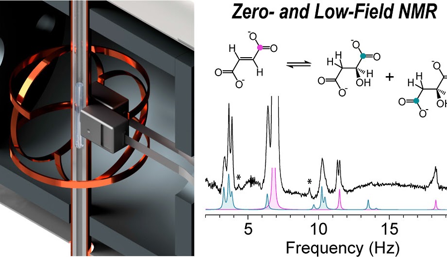 TOC graphic: enzymatic reactions observed with zero- and low-field NMR